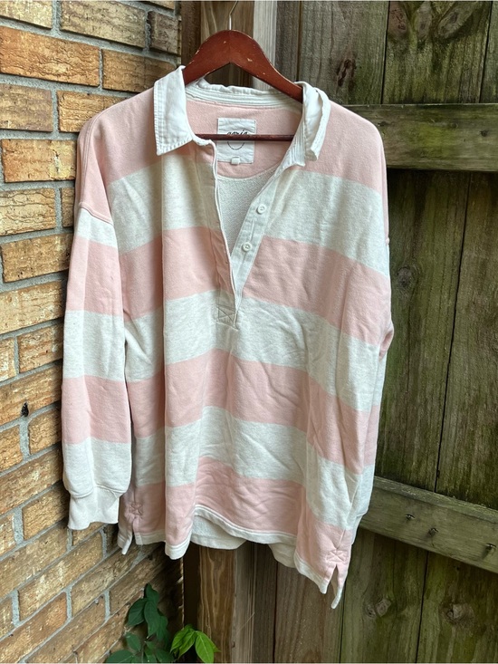 aerie Tops - Aerie Oversized Pink & White Striped Rugby Shirt